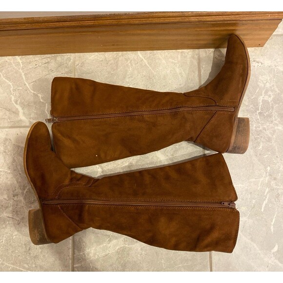 Time & Tru Boots Women Calf High Faux Suede Size 8 WIDE Block Heel Brown Bootie - Picture 5 of 12